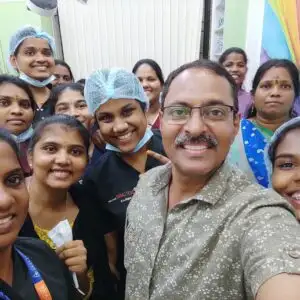 "Happy patient with friendly healthcare staff"