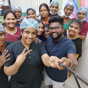 "Pleased patient with doctor and clinic crew in a friendly atmosphere"